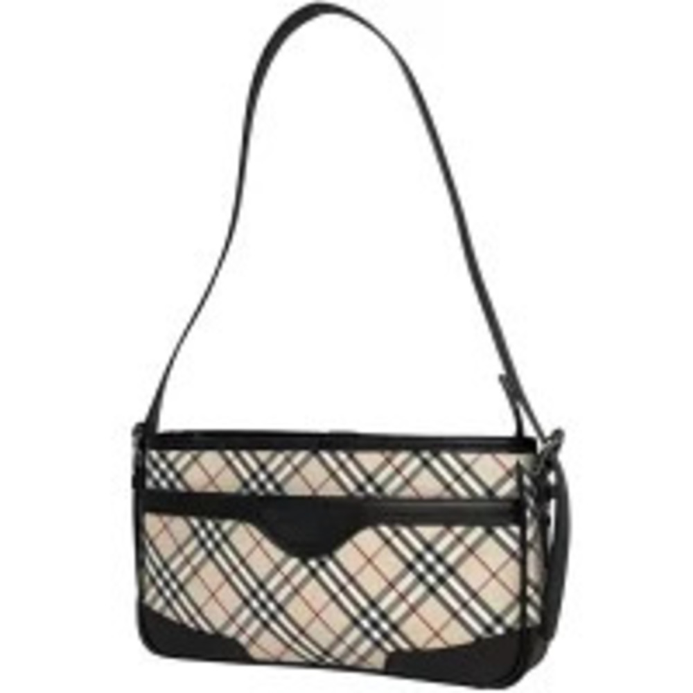 Burberry Check Shoulder Bag Hobo Handbag Canvas Beige Black